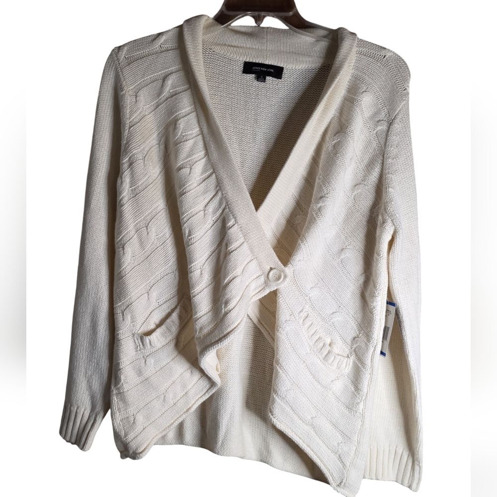 Jones New York Woman Ivory Button Front Cardigan Sweater Size 1X NWT